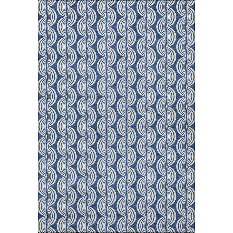 10' X 14' Navy Blue And Ivory Ogee Washable Area Rug With UV Protection