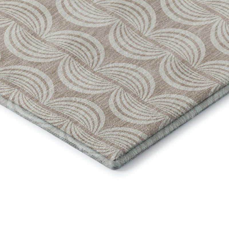 9' X 12' Khaki And Ivory Ogee Washable Area Rug With UV Protection