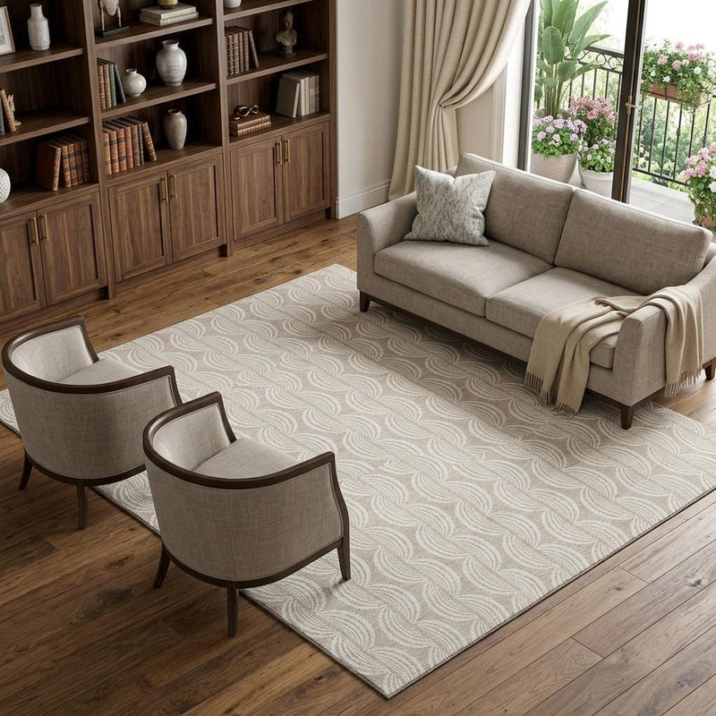 10' X 14' Khaki And Ivory Ogee Washable Area Rug With UV Protection