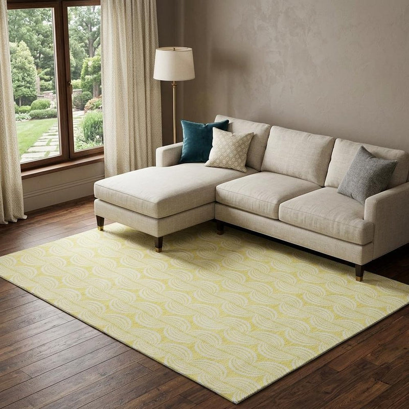 9' X 12' Yellow And Ivory Ogee Washable Area Rug With UV Protection