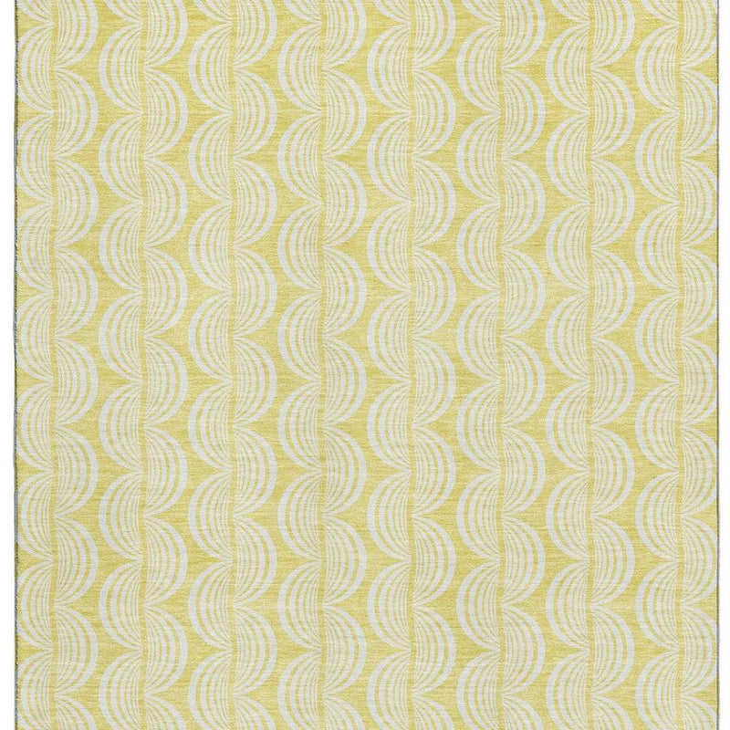 10' X 14' Yellow And Ivory Ogee Washable Area Rug With UV Protection