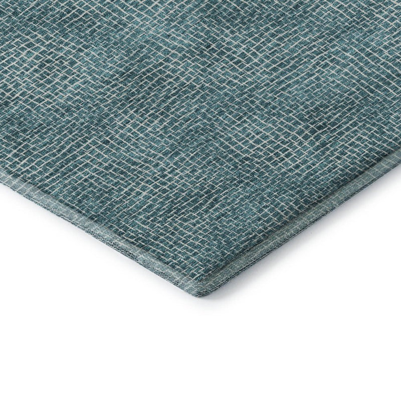 5' X 8' Teal And Ivory Geometric Washable Area Rug With UV Protection