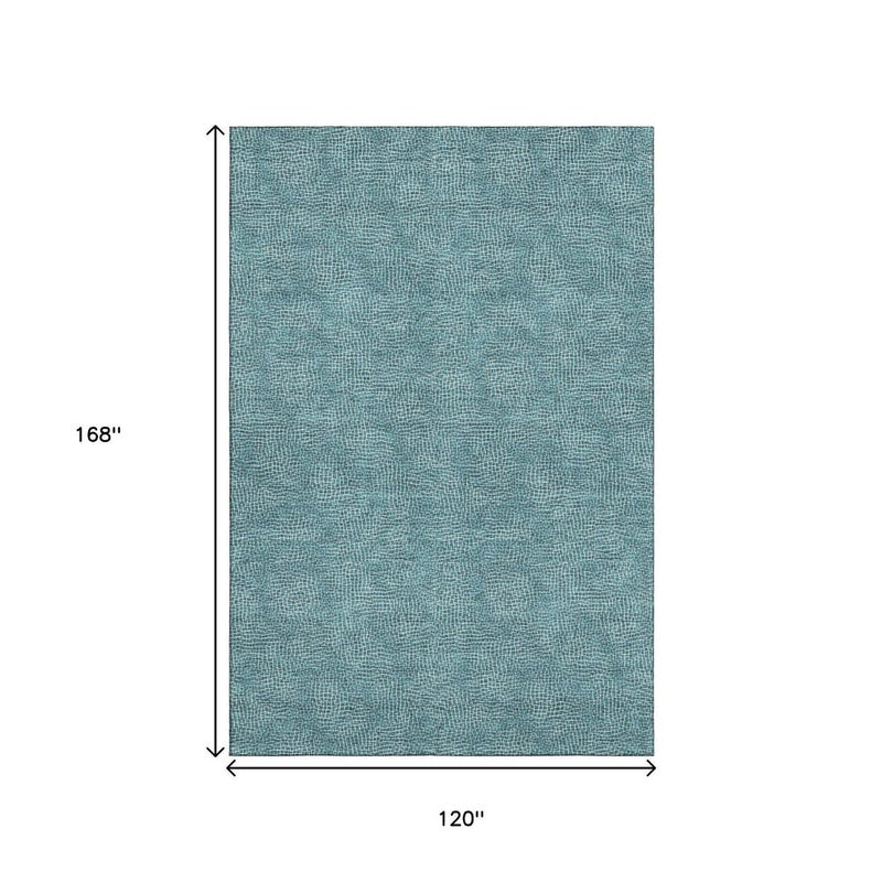 10' X 14' Teal And Ivory Geometric Washable Area Rug With UV Protection
