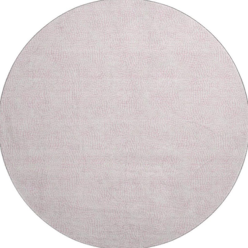8' Pink And Ivory Geometric Washable Round Rug With UV Protection