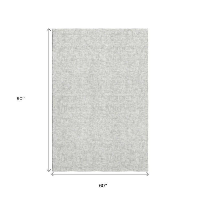 5' X 8' Silver And Ivory Geometric Washable Area Rug With UV Protection