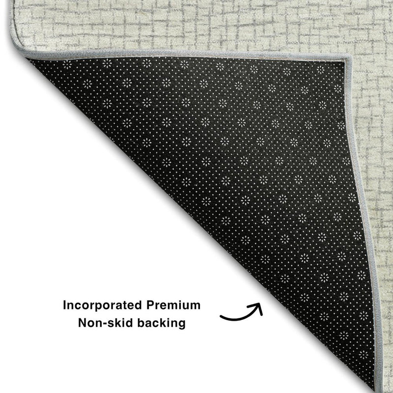 8' X 10' Silver And Ivory Geometric Washable Area Rug With UV Protection