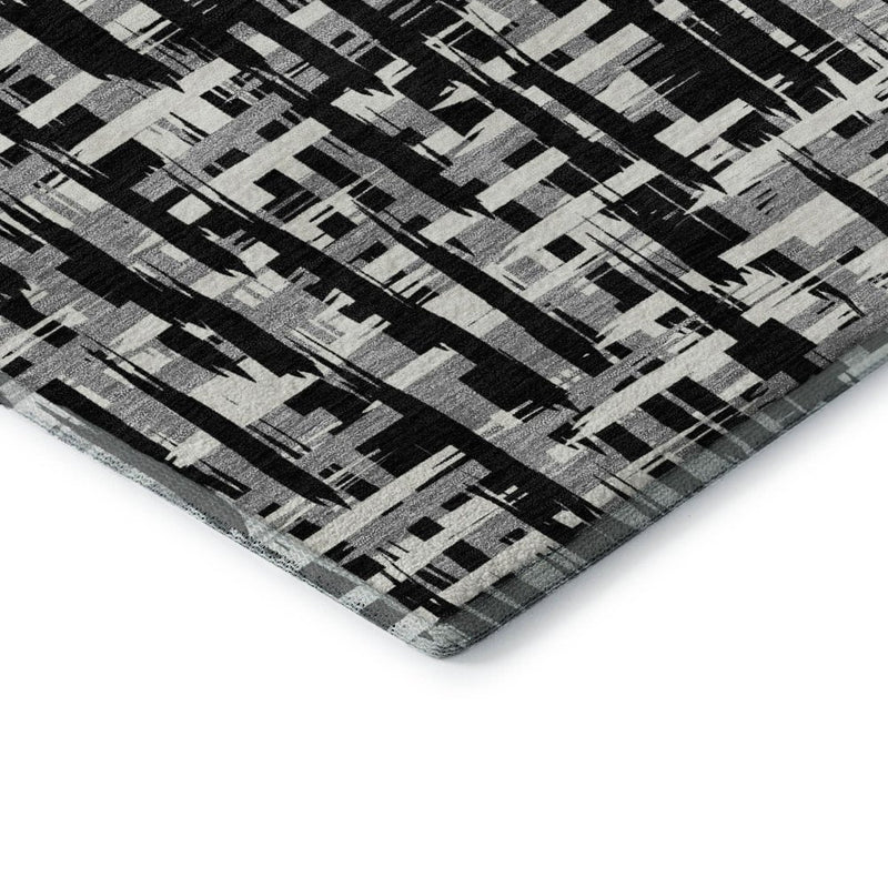 10' X 14' Black Ivory And Gray Abstract Geometric Washable Area Rug With UV Protection