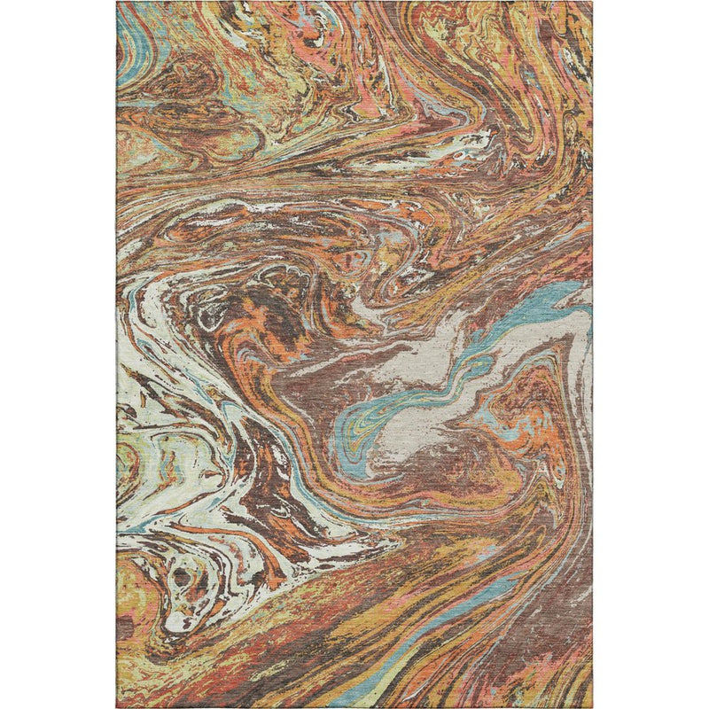 9' X 12' Khaki Blue And Copper Abstract Washable Area Rug With UV Protection