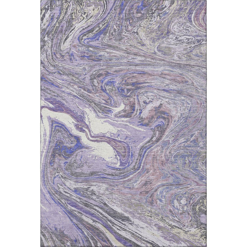 5' X 8' Lavender Gray And Ivory Abstract Washable Area Rug With UV Protection