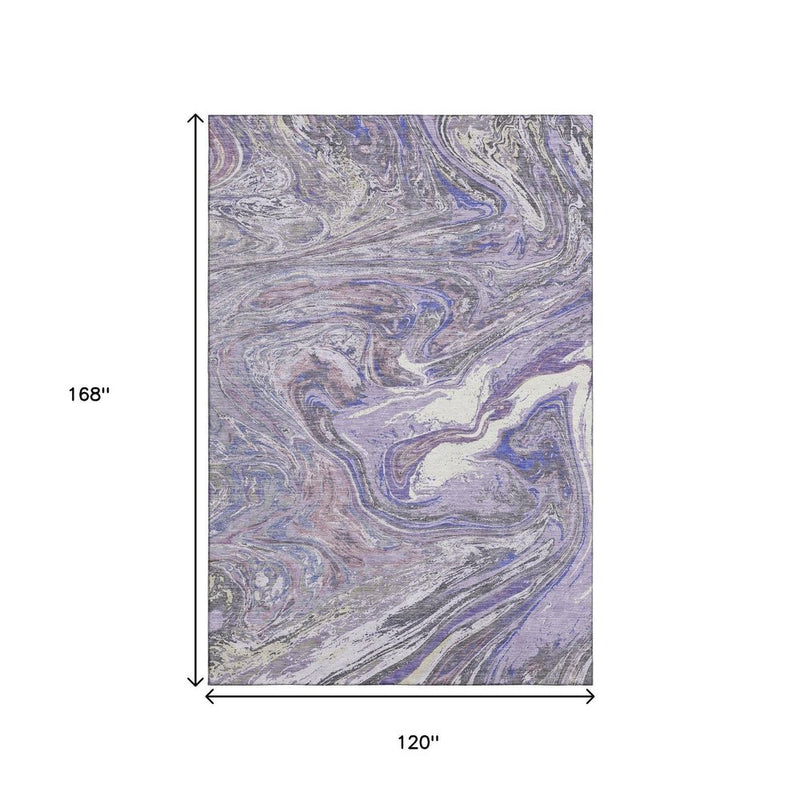 10' X 14' Lavender Gray And Ivory Abstract Washable Area Rug With UV Protection