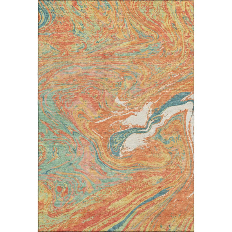 5' X 8' Orange Teal And Sage Abstract Washable Area Rug With UV Protection