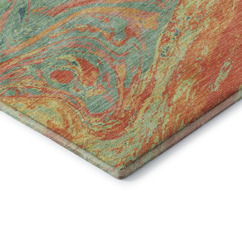 9' X 12' Orange Teal And Sage Abstract Washable Area Rug With UV Protection