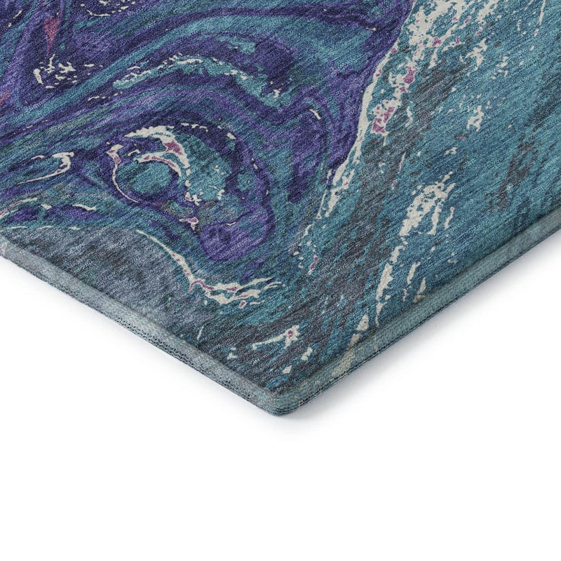 9' X 12' Teal Purple And Ivory Abstract Washable Area Rug With UV Protection
