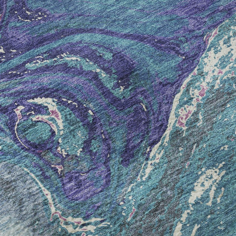 10' X 14' Teal Purple And Ivory Abstract Washable Area Rug With UV Protection