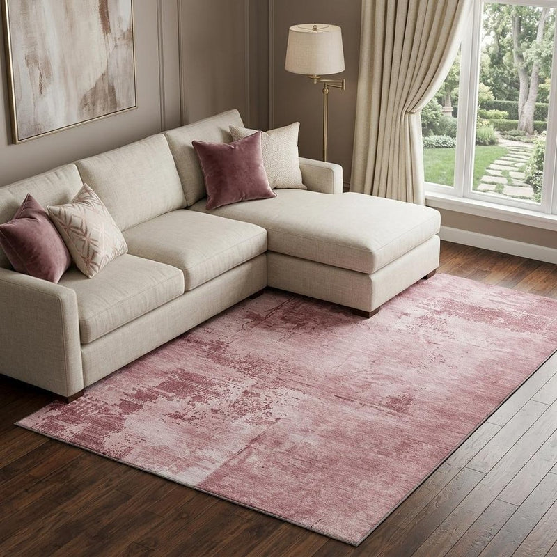 8' X 10' Blush And Mauve Abstract Washable Area Rug With UV Protection