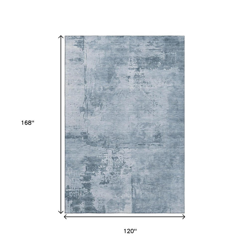 10' X 14' Denim Blue And Ivory Abstract Washable Area Rug With UV Protection