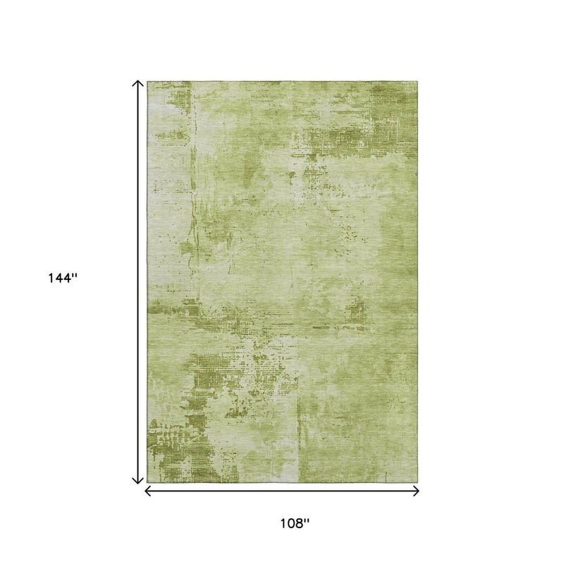 9' X 12' Lime Green And Olive Green Abstract Washable Area Rug With UV Protection