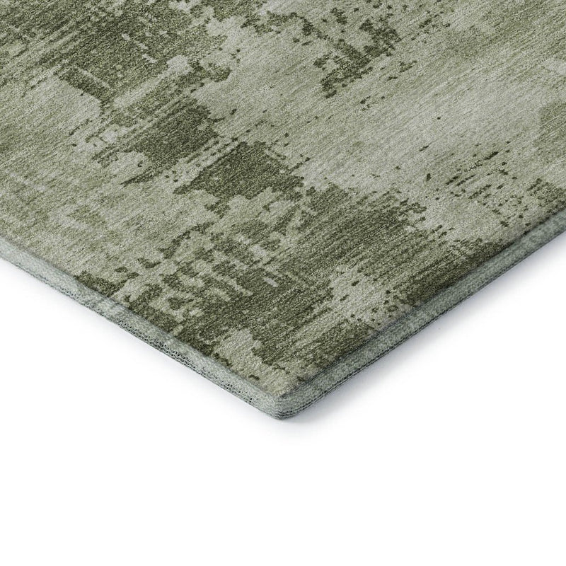 5' X 8' Olive Green And Fern Green Abstract Washable Area Rug With UV Protection