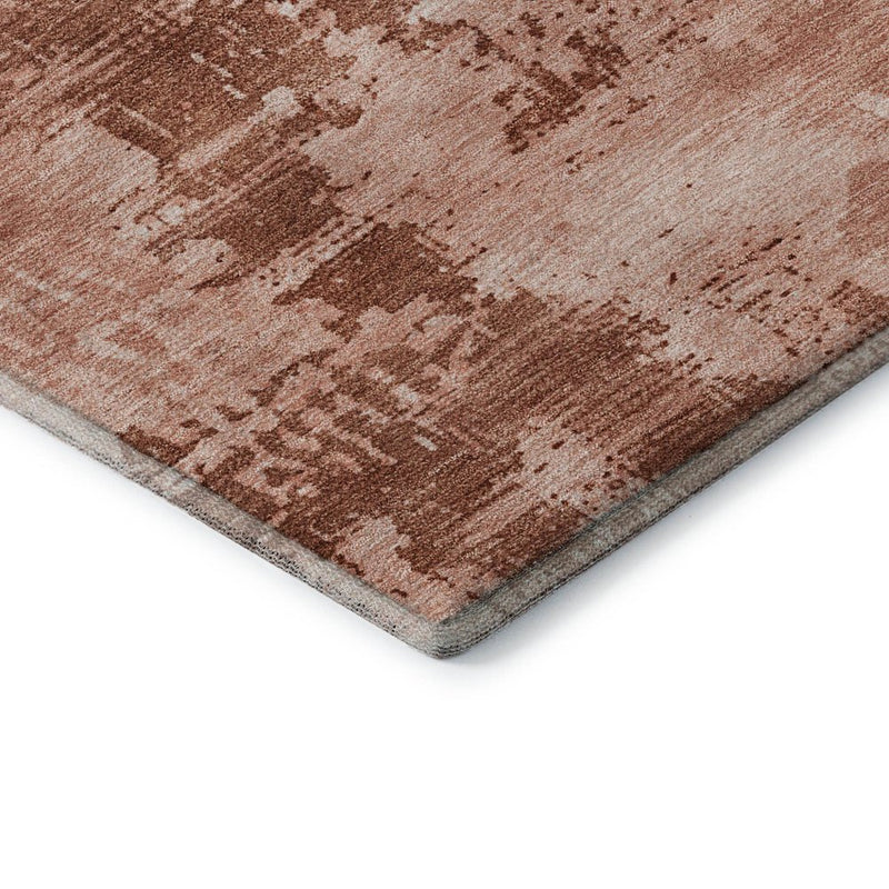 5' X 8' Rust And Coral Abstract Washable Area Rug With UV Protection