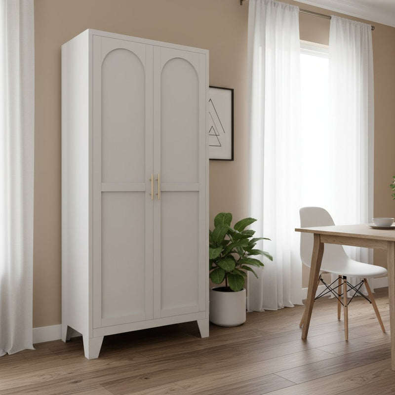 61" Black Stainless Steel Pantry Or Storage Closet With Arched Panel Doors
