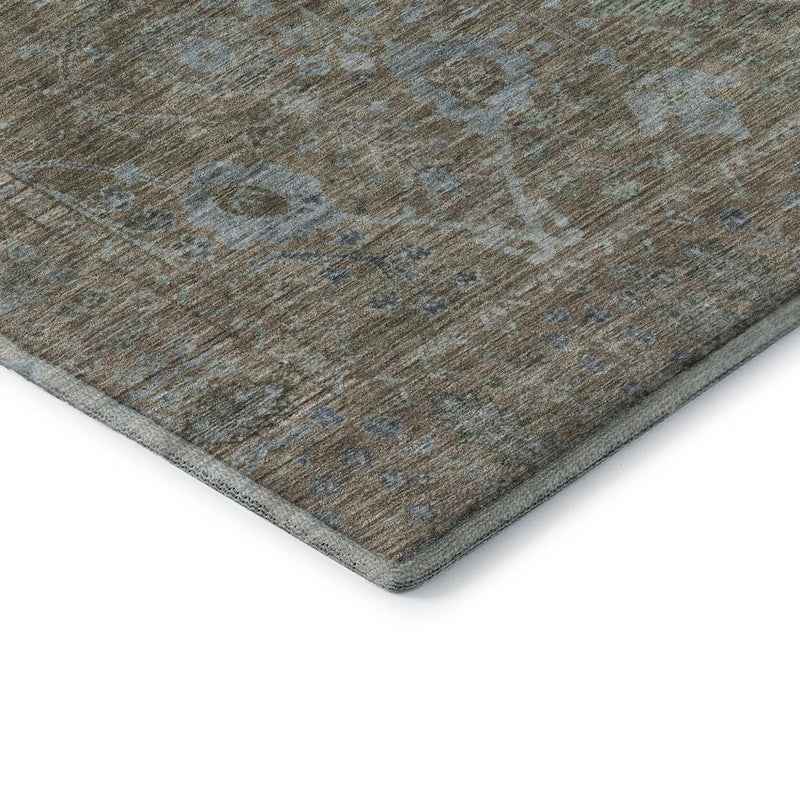 8' X 10' Brown And Blue Oriental Washable Area Rug With UV Protection
