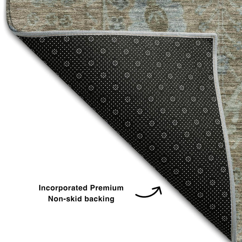 10' X 14' Brown And Blue Oriental Washable Area Rug With UV Protection