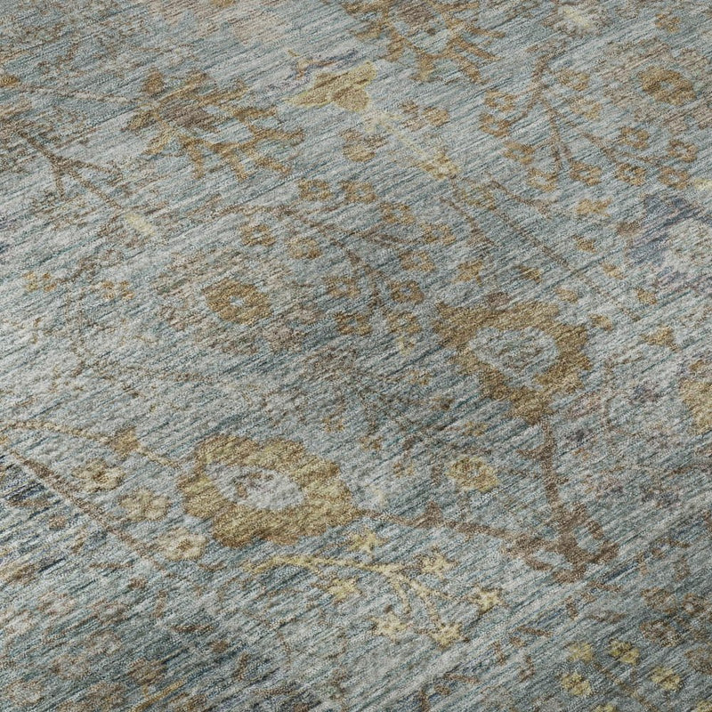 9' X 12' Teal And Brown Oriental Washable Area Rug With UV Protection