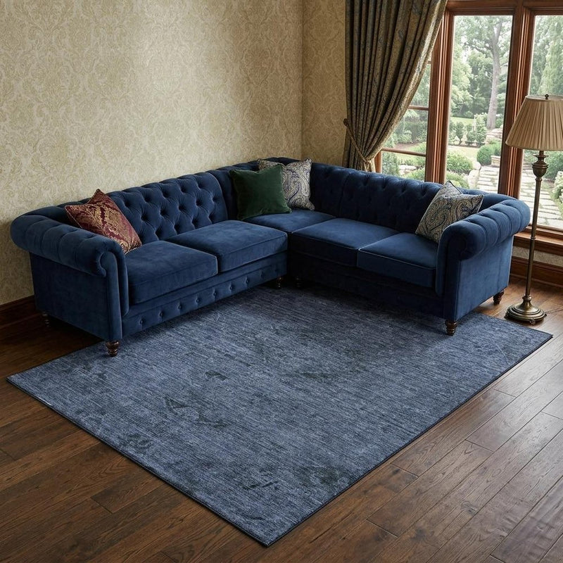 8' X 10' Navy Blue And Gray Medallion Washable Area Rug With UV Protection
