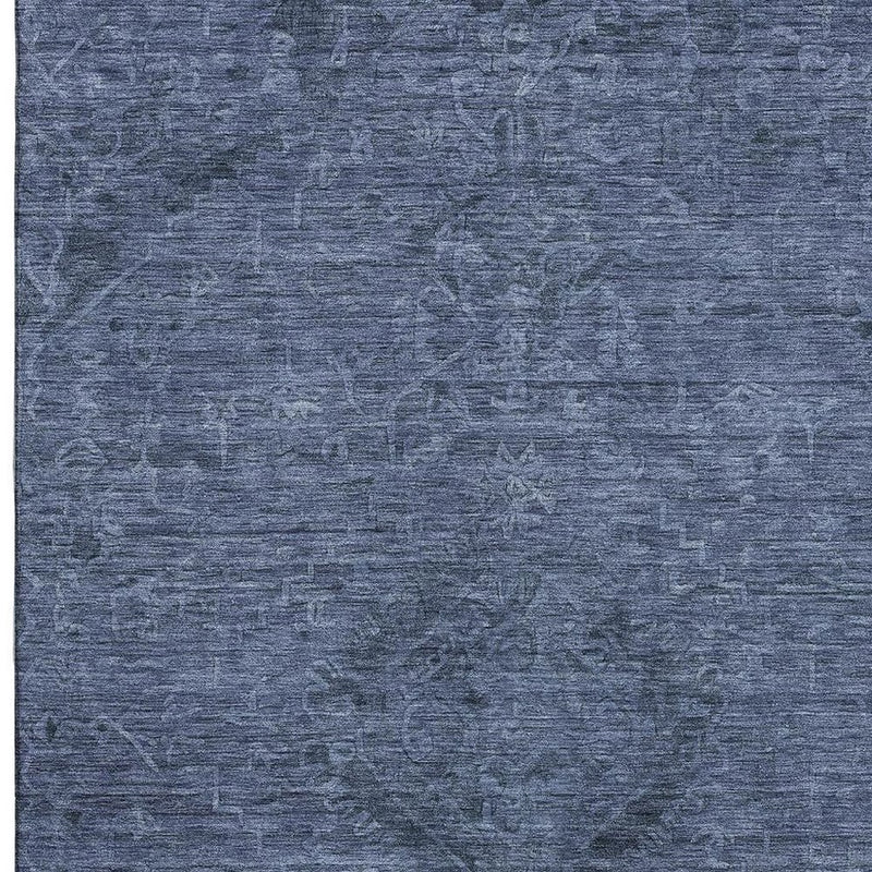 8' X 10' Navy Blue And Gray Medallion Washable Area Rug With UV Protection