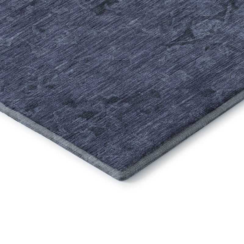 10' X 14' Navy Blue And Gray Medallion Washable Area Rug With UV Protection