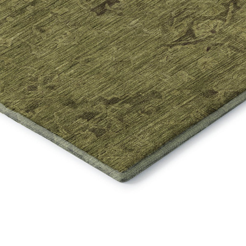 5' X 8' Olive Green And Gray Medallion Washable Area Rug With UV Protection