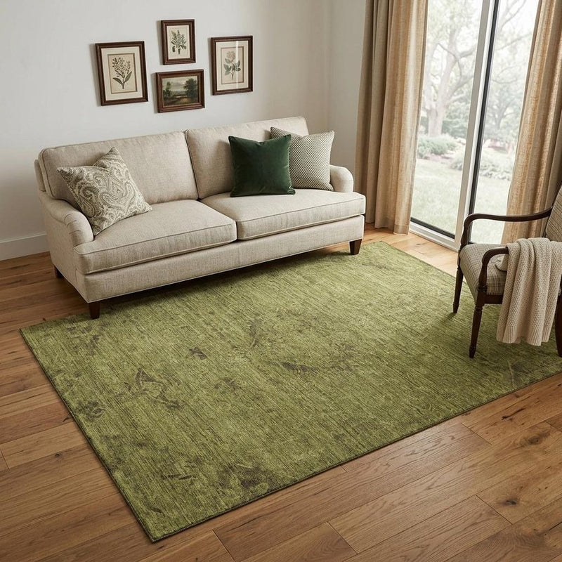 5' X 8' Olive Green And Gray Medallion Washable Area Rug With UV Protection