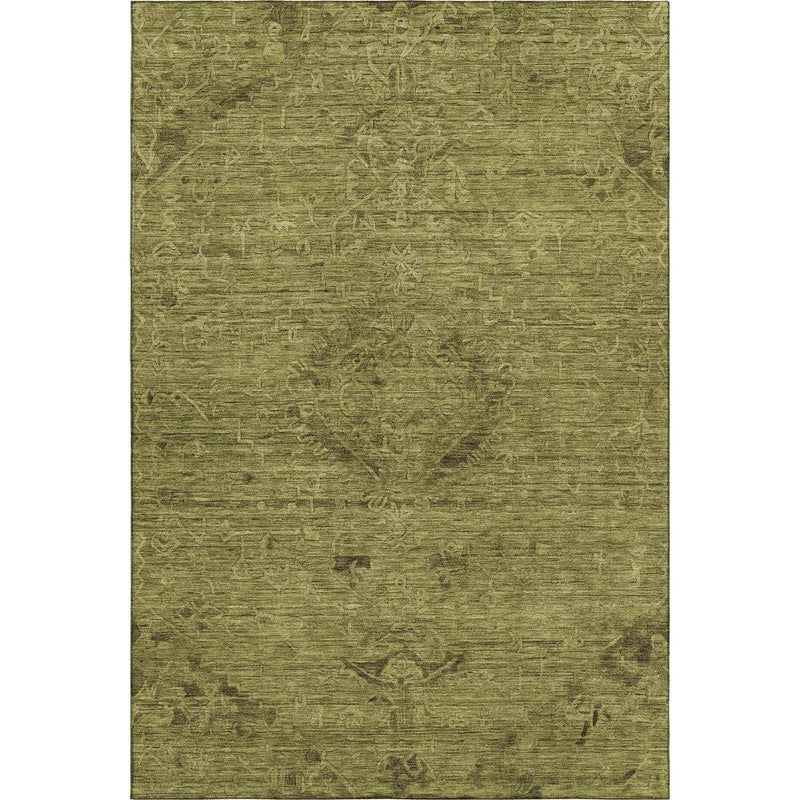 9' X 12' Olive Green And Gray Medallion Washable Area Rug With UV Protection