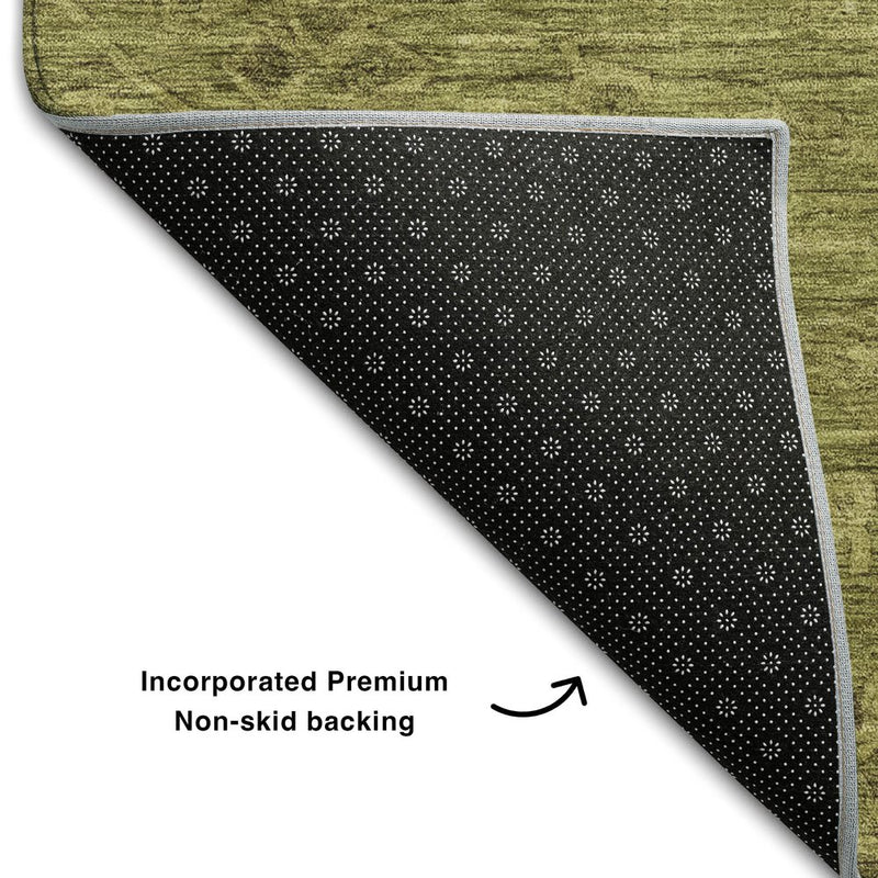 9' X 12' Olive Green And Gray Medallion Washable Area Rug With UV Protection