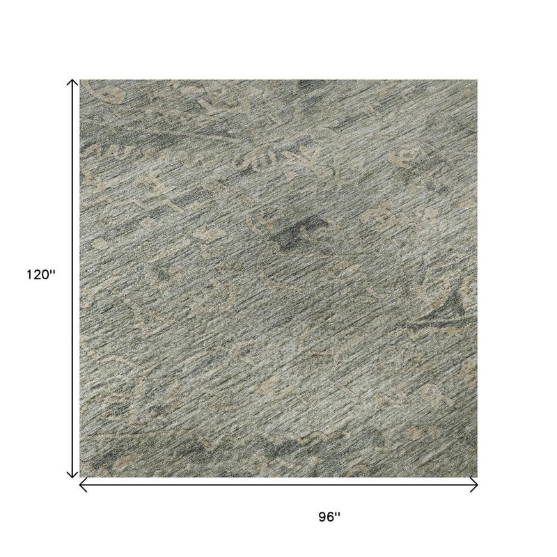 8' X 10' Sage And Beige Medallion Washable Area Rug With UV Protection