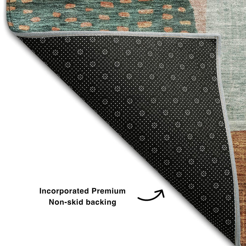 8' Orange Teal And Purple Geometric Washable Round Rug With UV Protection