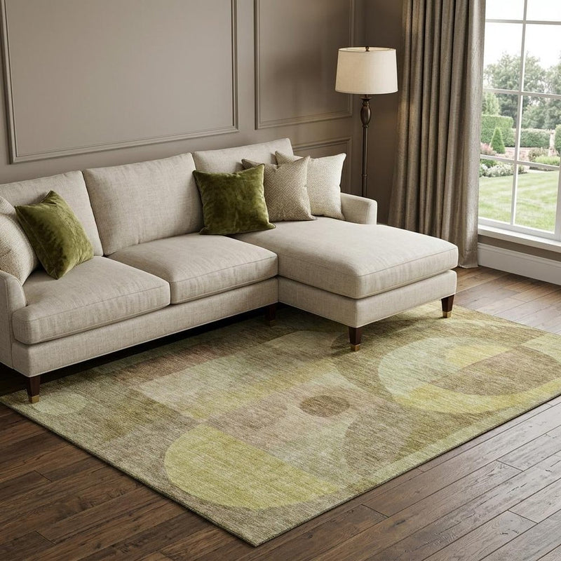8' X 10' Wheat Beige And Gold Abstract Geometric Washable Area Rug With UV Protection
