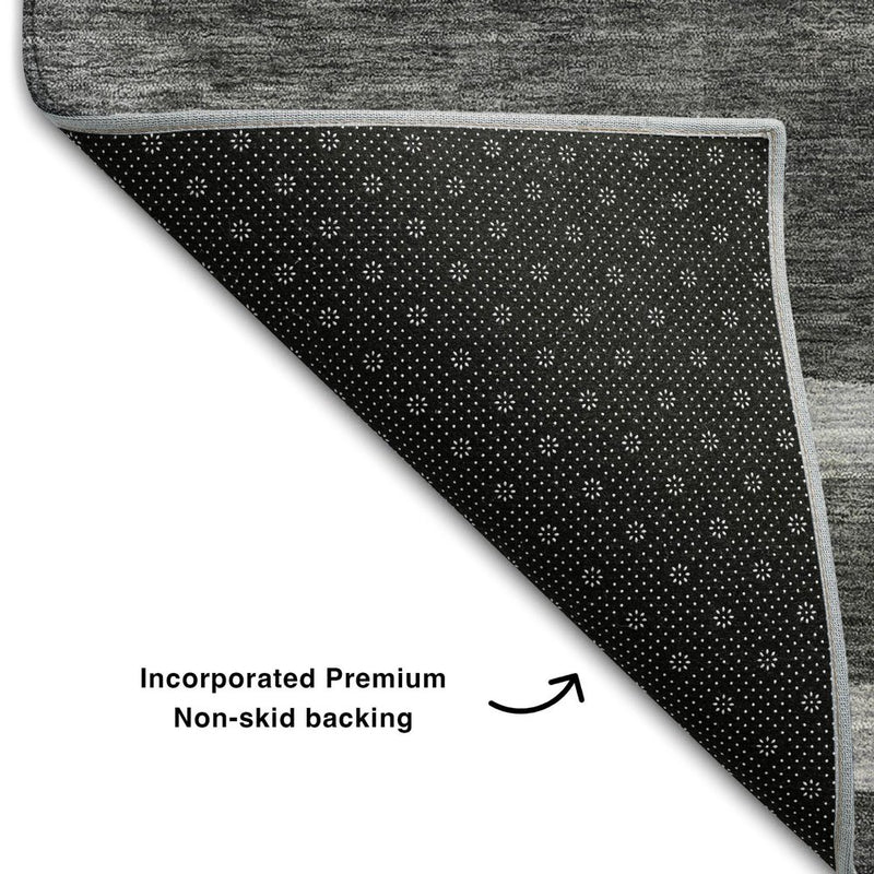 5' X 8' Black Silver And Gray Geometric Washable Area Rug With UV Protection