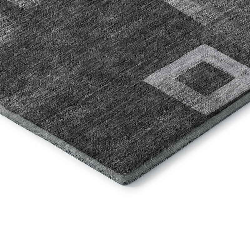 5' X 8' Black Silver And Gray Geometric Washable Area Rug With UV Protection