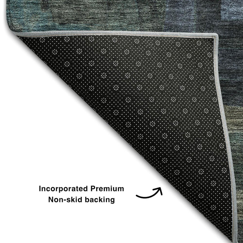 8' X 10' Blue And Green Geometric Washable Area Rug With UV Protection