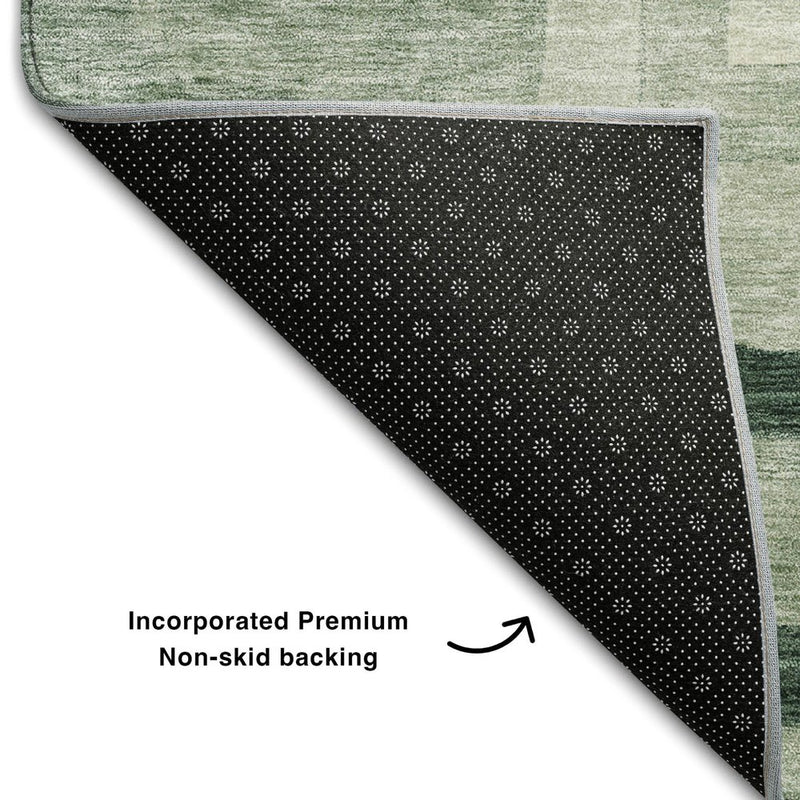 10' X 14' Green And Ivory Geometric Washable Area Rug With UV Protection