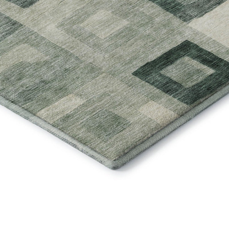 10' X 14' Green And Ivory Geometric Washable Area Rug With UV Protection