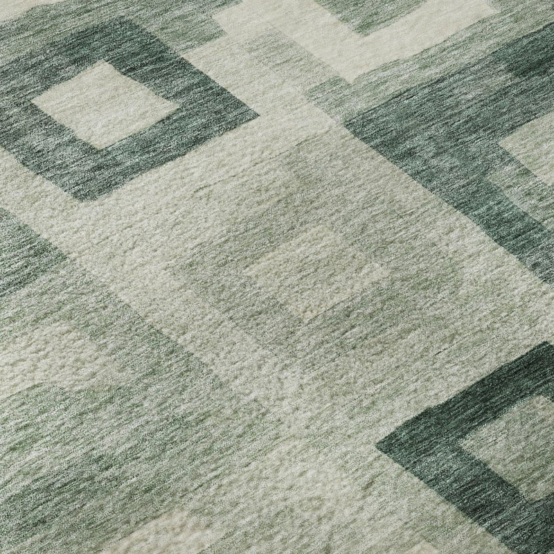 10' X 14' Green And Ivory Geometric Washable Area Rug With UV Protection