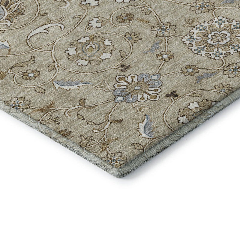 8' Beige Gray And Ivory Moroccan Washable Round Rug With UV Protection