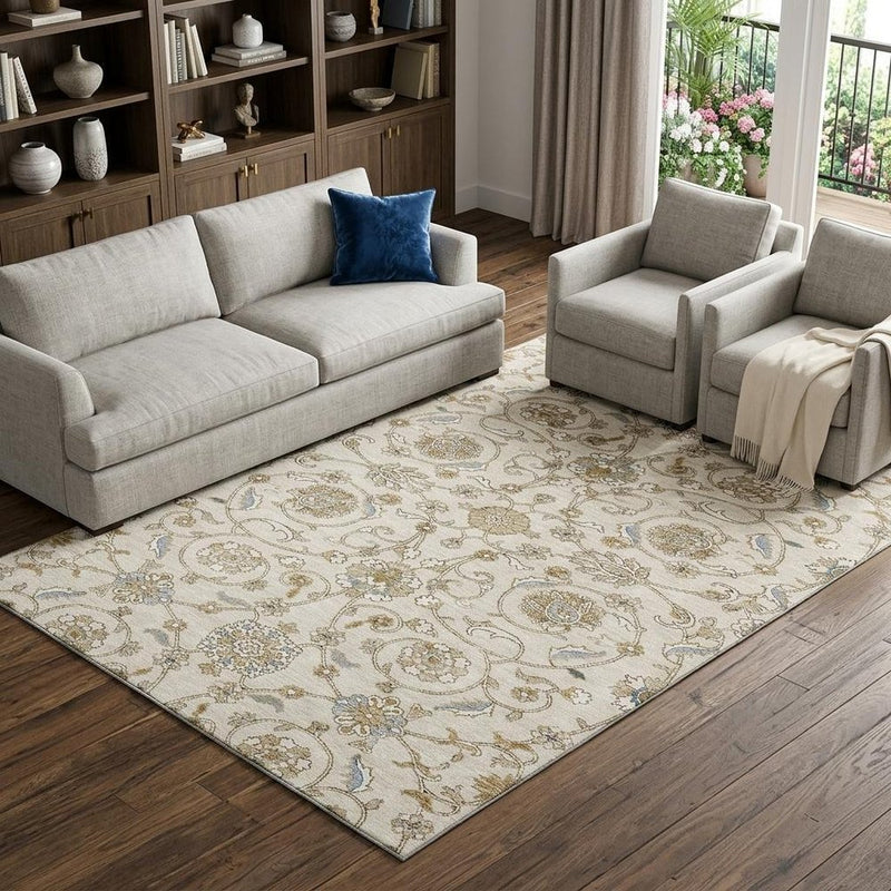 9' X 12' Ivory Copper And Gray Moroccan Washable Area Rug With UV Protection