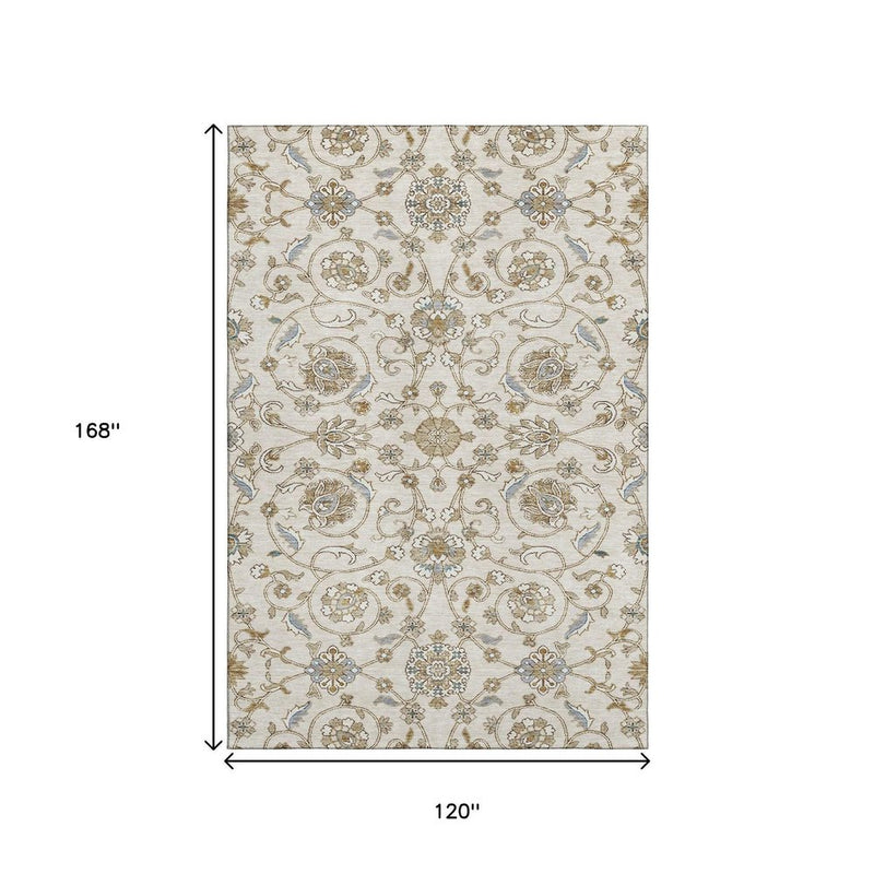 10' X 14' Ivory Copper And Gray Moroccan Washable Area Rug With UV Protection