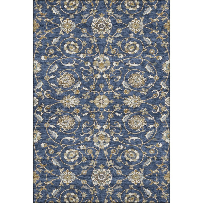 5' X 8' Navy Blue Beige And Ivory Moroccan Washable Area Rug With UV Protection