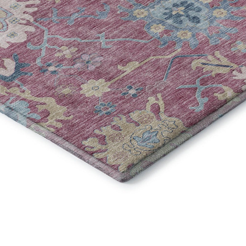 8' X 10' Pink Blue And Beige Floral Washable Area Rug With UV Protection