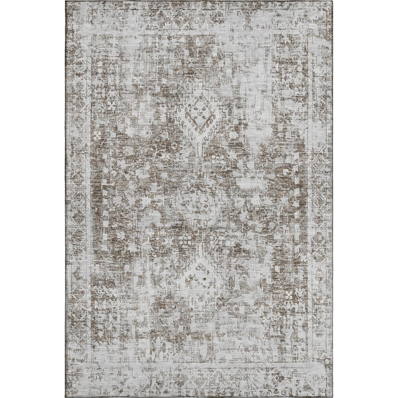8' Chocolate And Ivory Oriental Washable Area Rug With UV Protection