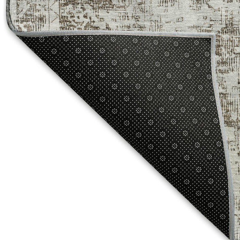 8' Chocolate And Ivory Oriental Washable Area Rug With UV Protection
